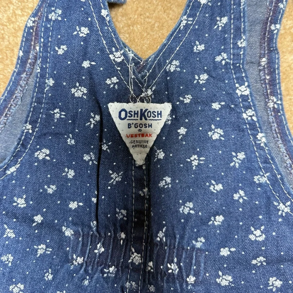 Vintage USA Oshkosh B’gosh Lace‎ Denim Floral Print Vestbak Overall Dress, SZ 5